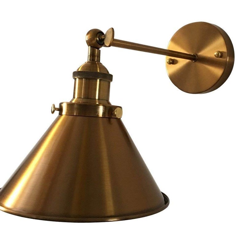 LITFAD 2 Pack Wall Lighting Fixture Adjustable Brass Finish 1 Light Wall Sconce 7.2" Retro Industrial Wall Lamp with Cone Shade for Bedroom Living Room Restaurant - Image 5
